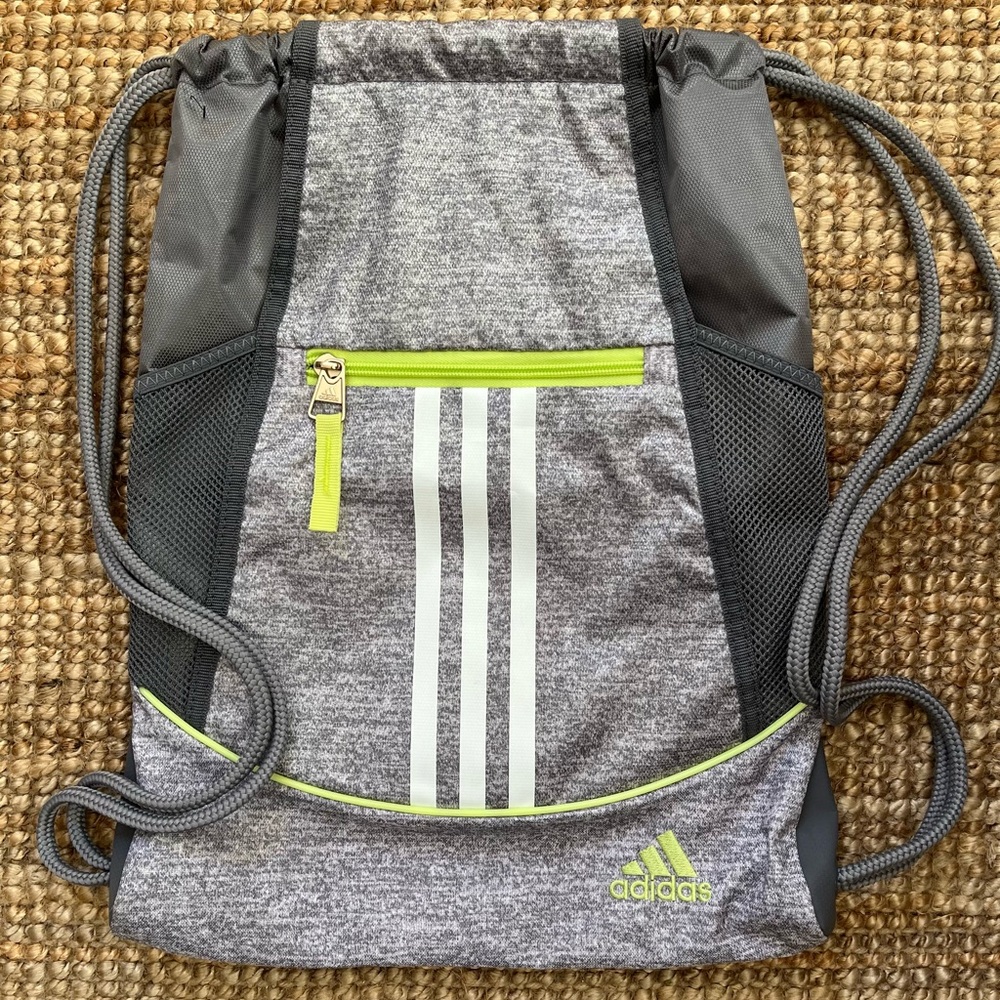 adidas Alliance Sackpack, Jersey Grey/Pulse Lime Green/White, NWOT